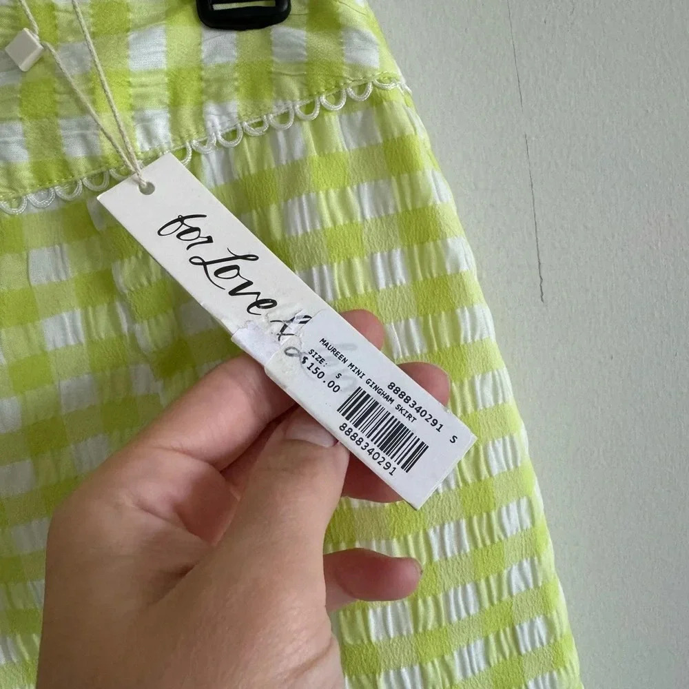 For Love and Lemons lime green gingham plaid mini skirt with bows NWT sz S & XS - Picture 6 of 9